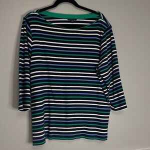 Lands' End Women's Striped Long Sleeve Top - Navy, Green, White